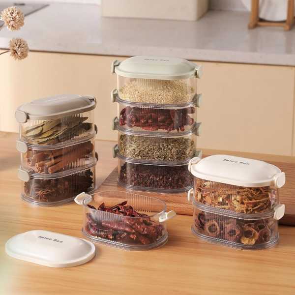 4-Layer Spice Storage Box – Multi-Layered Seasoning Organizer for BBQ, Picnic & Outdoor Cooking | Kitchen & Tableware Accessory Set