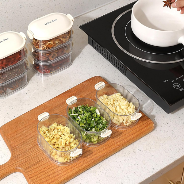 4-Layer Spice Storage Box – Multi-Layered Seasoning Organizer for BBQ, Picnic & Outdoor Cooking | Kitchen & Tableware Accessory Set