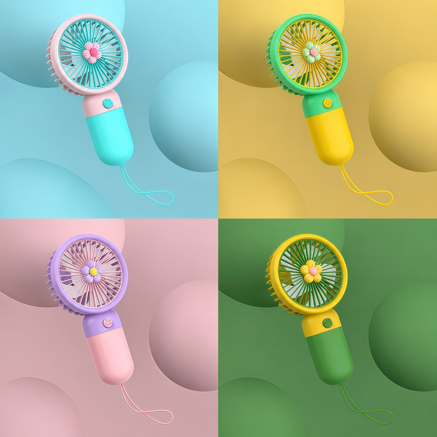 Cute Flower Mini Handheld Fan — Portable USB Rechargeable Fan for Girls | 3 Speed Settings | Pastel Colors