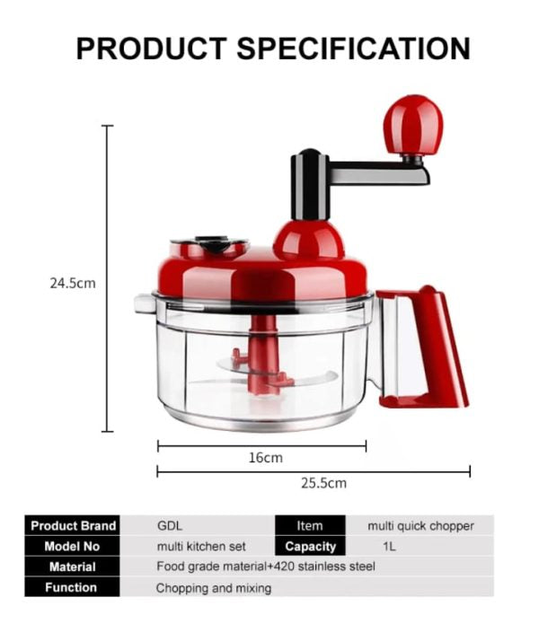 Manual Handheld Vegetable Chopper – Quick and Easy Onion, Salad, and Kachomer Cutter | Multifunction Speedy Chopper Machine