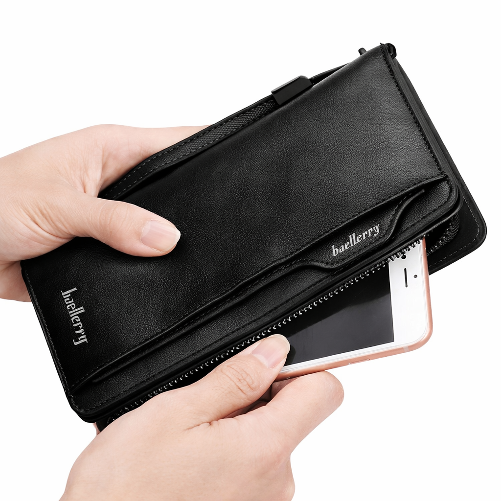 Men's Long Leather Wallet – Large Capacity Zipper Clutch with Card Holder & Phone Pocket