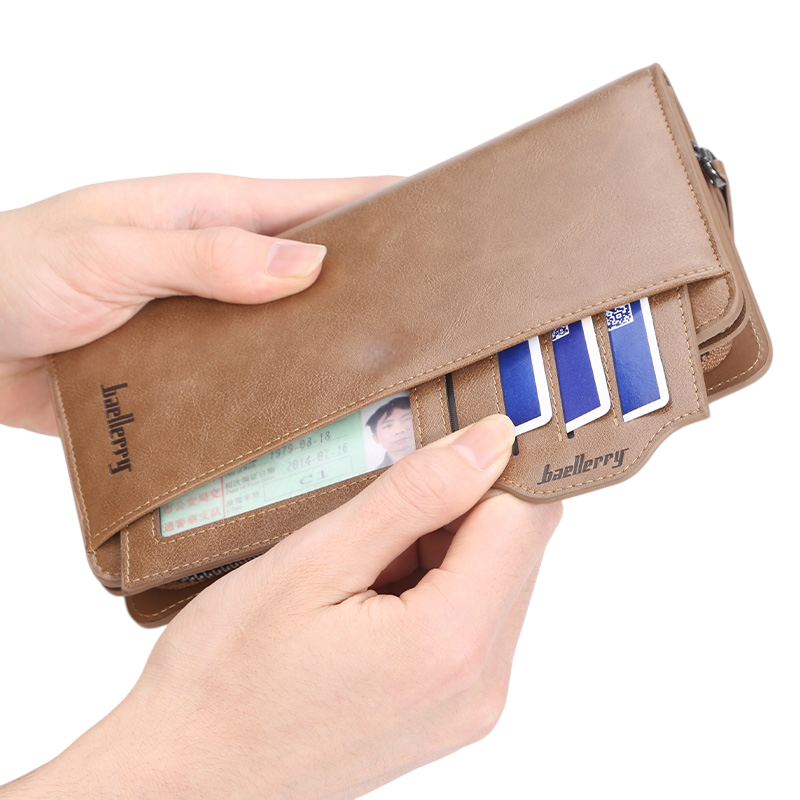 Men's Long Leather Wallet – Large Capacity Zipper Clutch with Card Holder & Phone Pocket