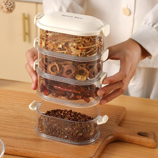 4-Layer Spice Storage Box – Multi-Layered Seasoning Organizer for BBQ, Picnic & Outdoor Cooking | Kitchen & Tableware Accessory Set