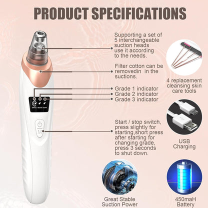 Electric Blackhead Remover Pore Vacuum With 5 Probes