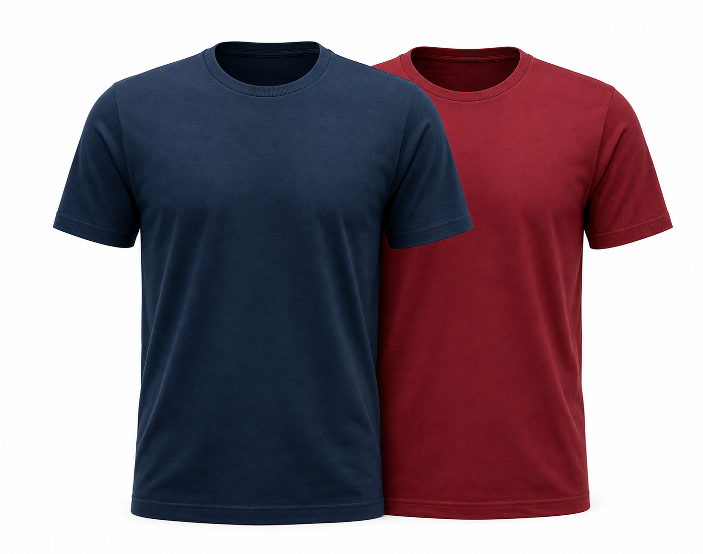 Pack of 2 Men's Basic Plain T-Shirts — Navy Blue & Maroon