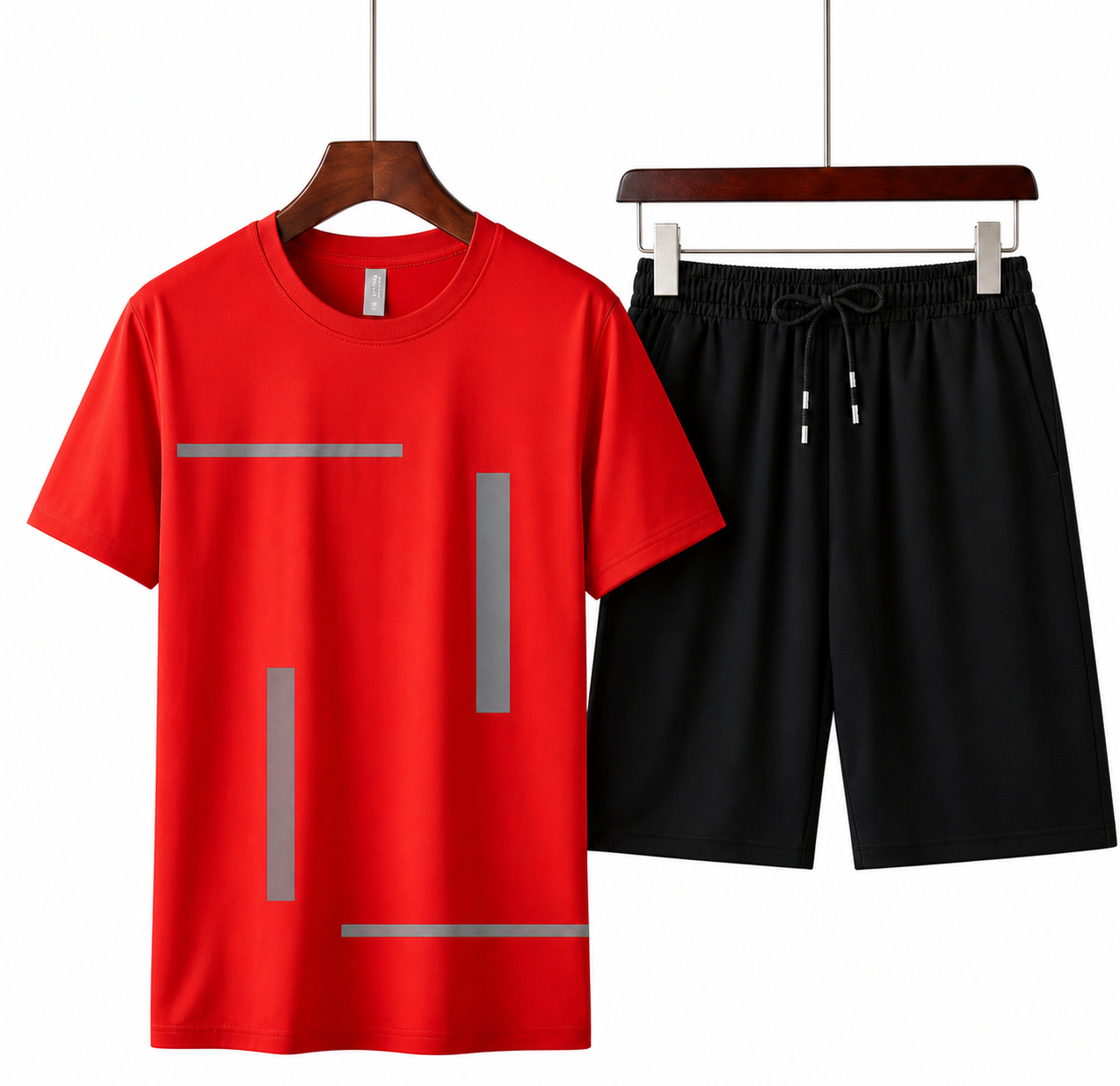 Men's Premium Reflective Co-ord Set — Red T-Shirt & Black Shorts