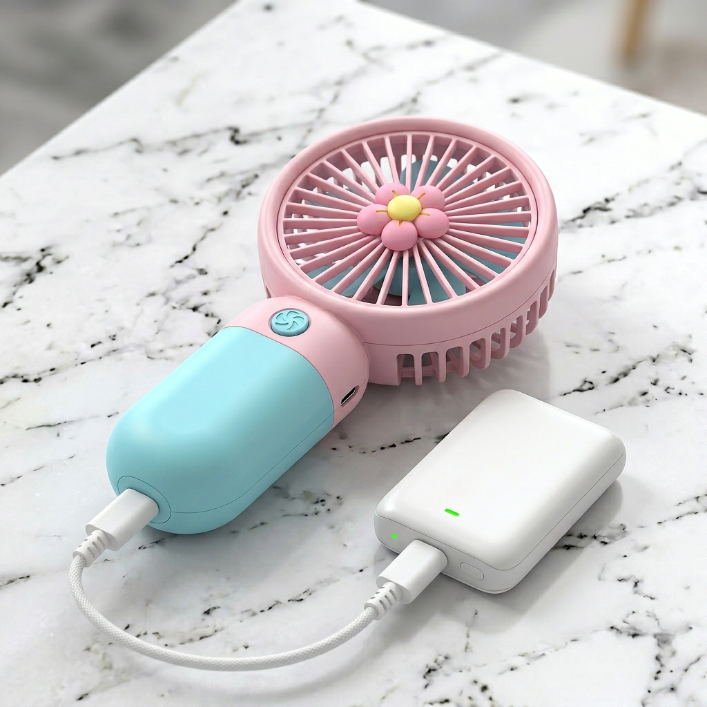 Cute Flower Mini Handheld Fan — Portable USB Rechargeable Fan for Girls | 3 Speed Settings | Pastel Colors