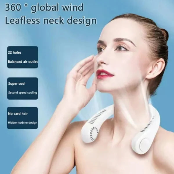 Bladeless Hanging Neck Fan – Portable Rechargeable Vaneless Fan for Hands-Free Cooling